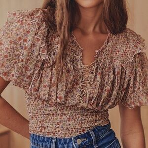 Free People Beatrice Ruffle Blouse Top